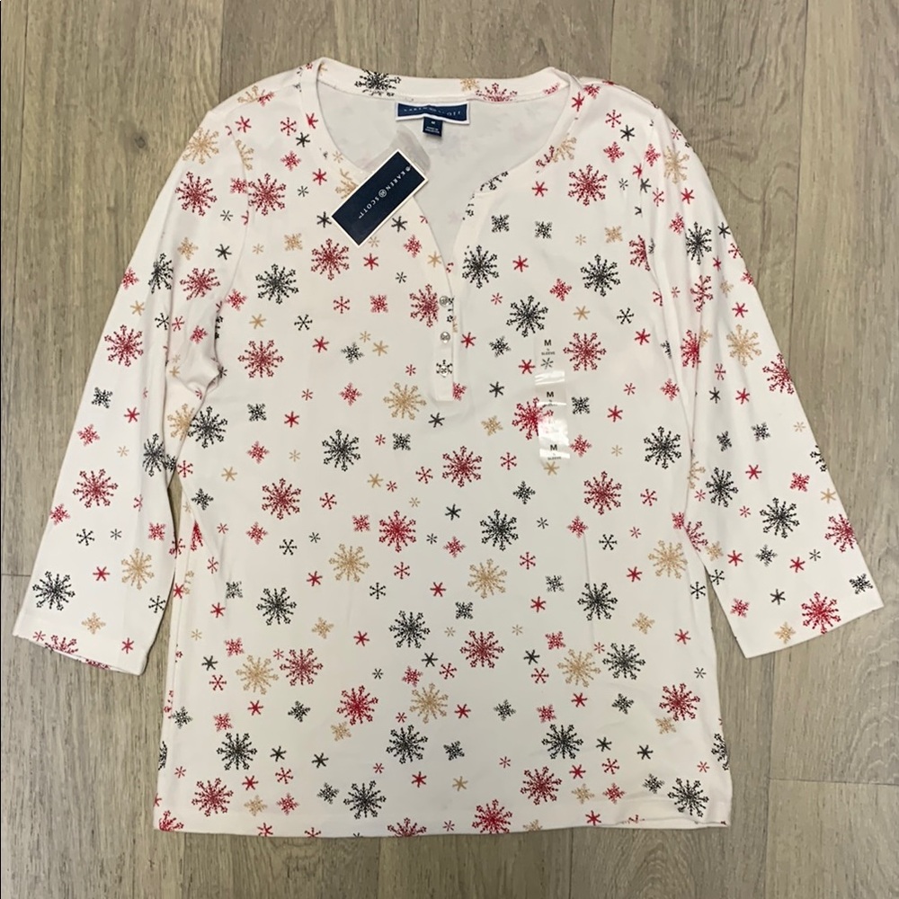 Karen Scott White Snowflake Blouse